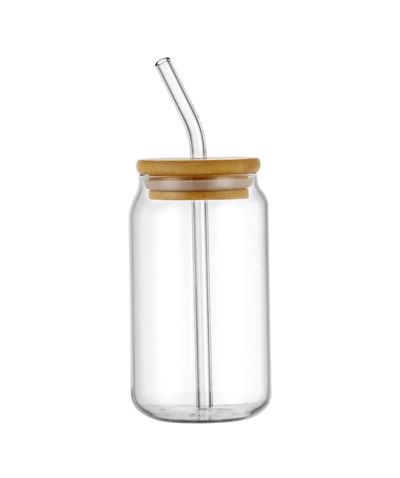 Vaso de Vidrio Con tapa de bambu y Popote