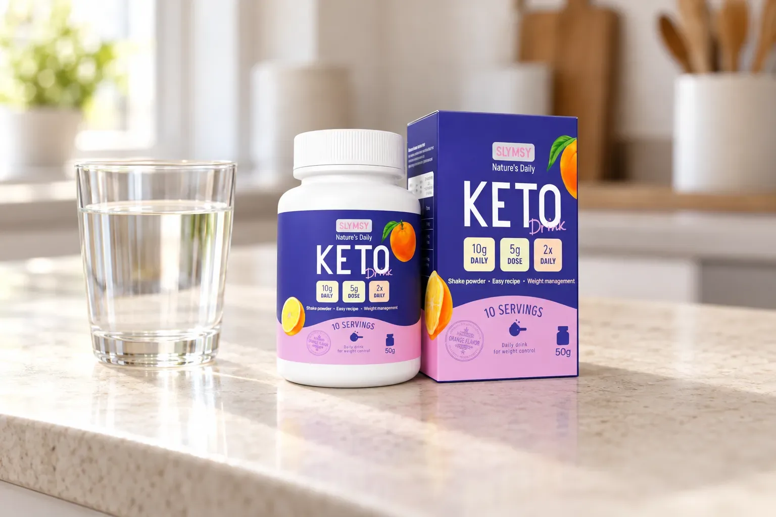 Slymsy Keto Drink — el envase en el día a día